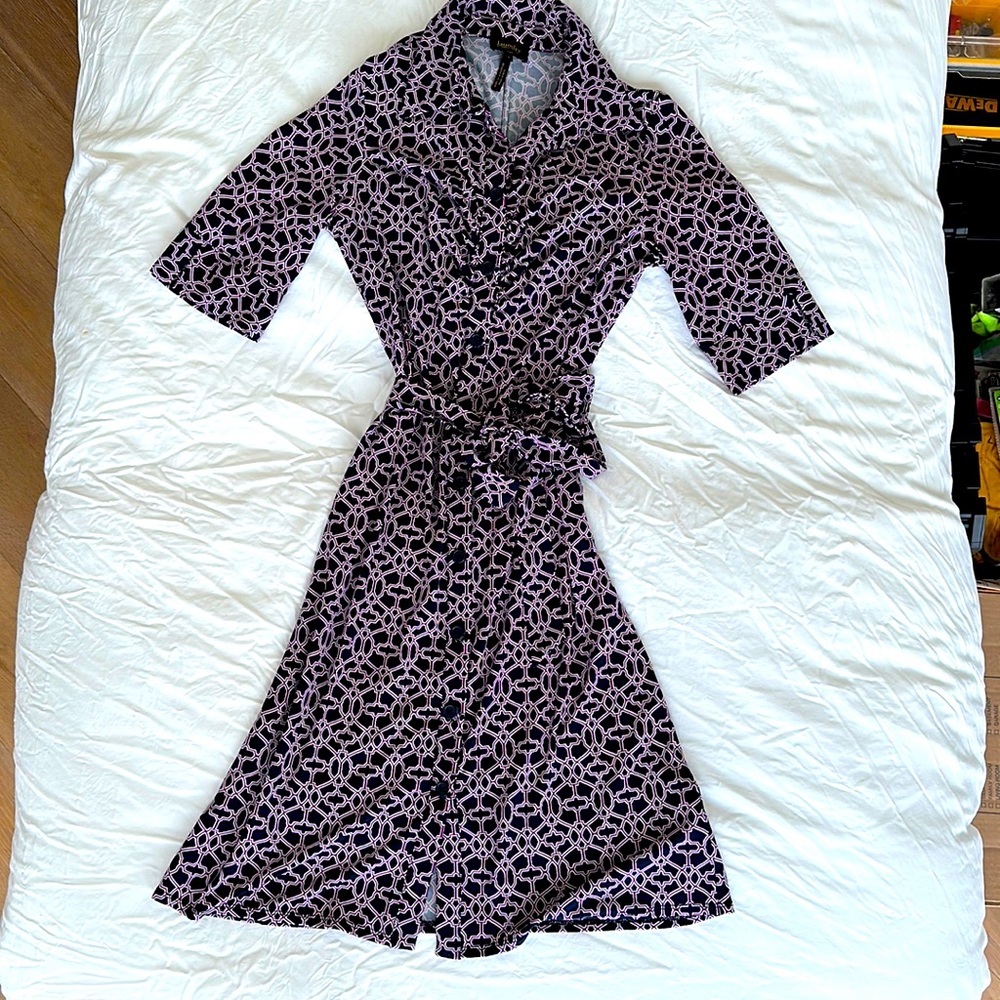 Laundry by shelli Segal belt shirtdress size 6 3/4 sleeve collared knee length